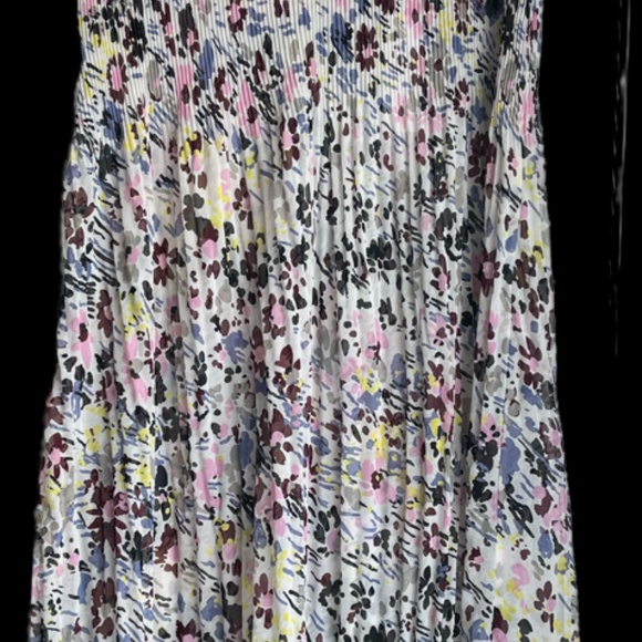 Ganni Pleated Georgette F3403 Multicolor Egret Floral Sleeveless V-neck Dress - Picture 9 of 12